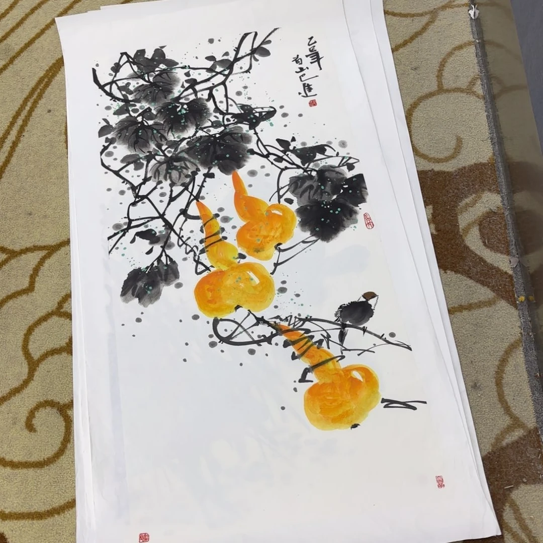 哈***哈国画六章作品花鸟童