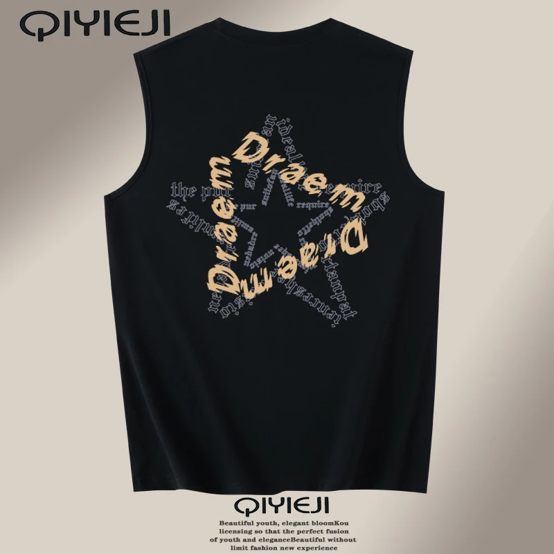 国潮青春休闲夏季无袖T恤坎肩ins背心男纯棉上衣汗衫大码外穿宽松