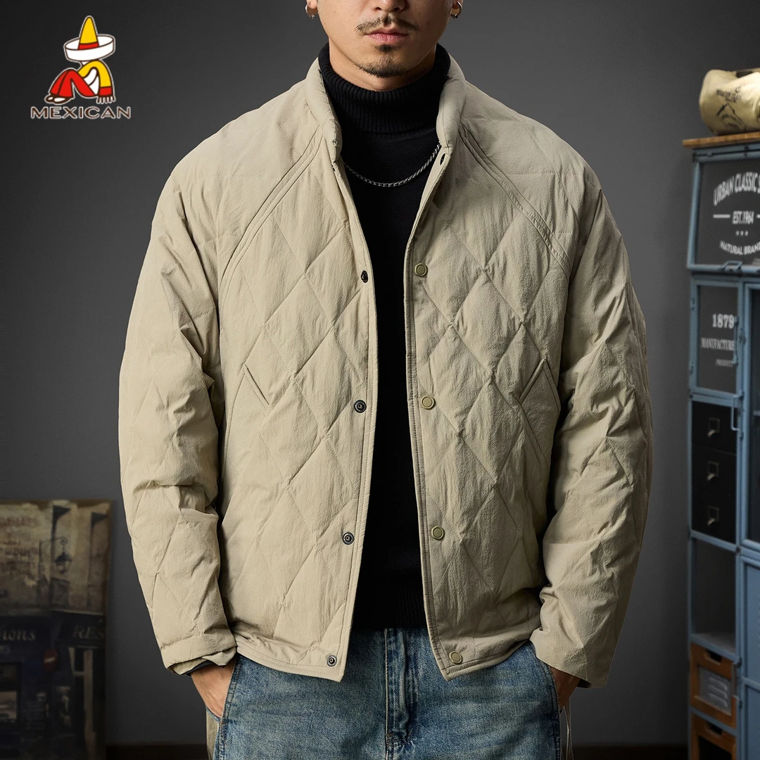 Mexican/稻草人冬季90鹅绒轻薄羽绒服男款美式潮牌加厚立领外套潮