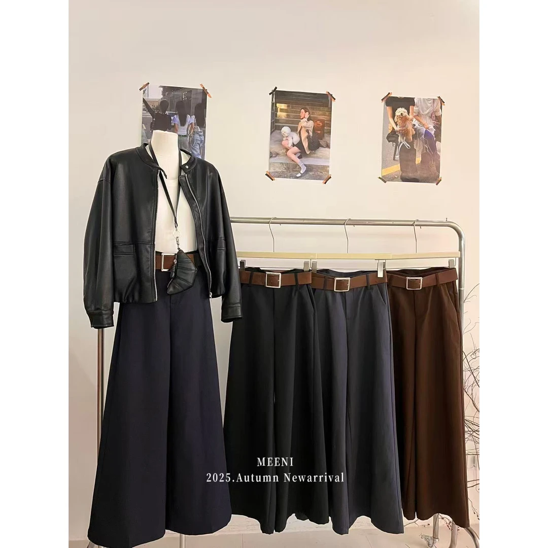 MEENI（9MN1178#）立体有型 韩系宽腰头阔腿休闲裤9-19
