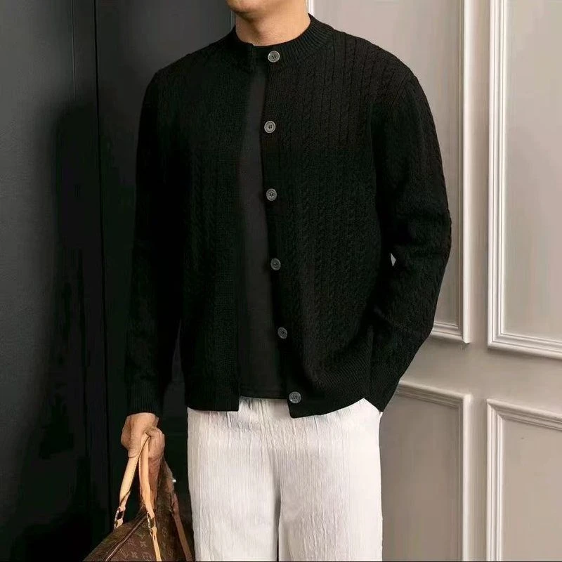 开衫休闲秋冬季针织衫男针织衫外套新款复古纽扣圆领男士宽松202