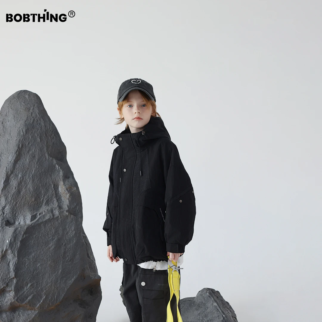 男童秋装牛仔拼布连帽外套冲锋衣2025新款儿童开衫防风衣潮牌童装