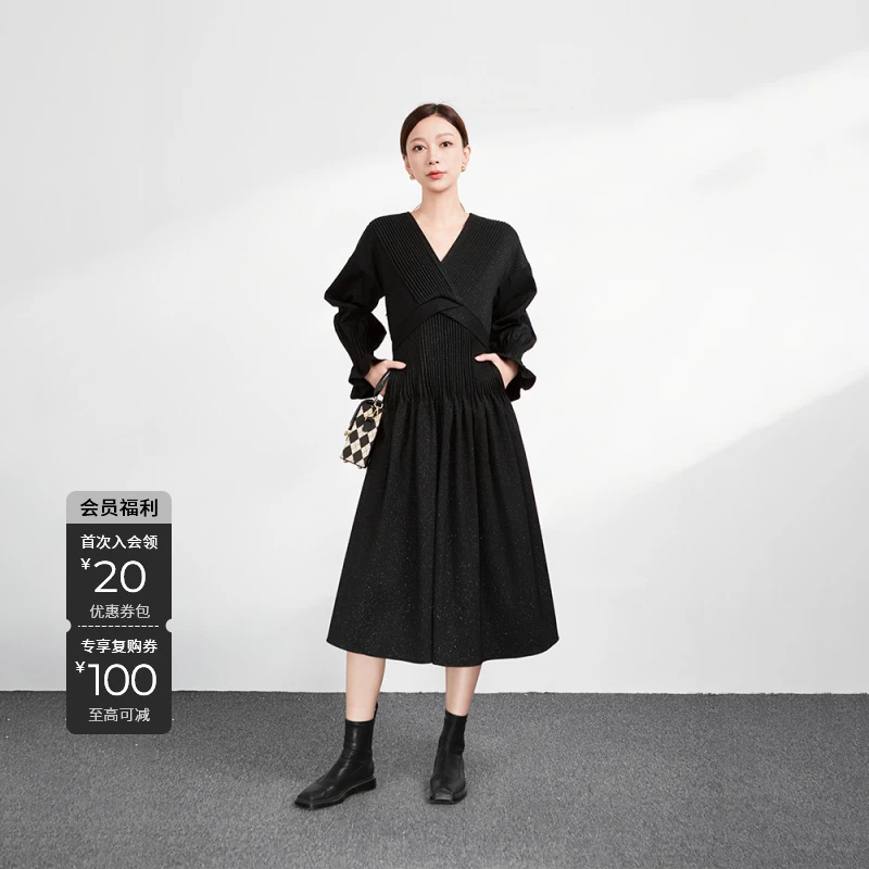S·DEER圣迪奥秋季法式轻奢时尚气质高级感女装连衣裙S233Z12V4