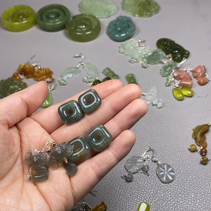 阿***猫蛇纹石玉未镶嵌挂件耳饰耳环项链