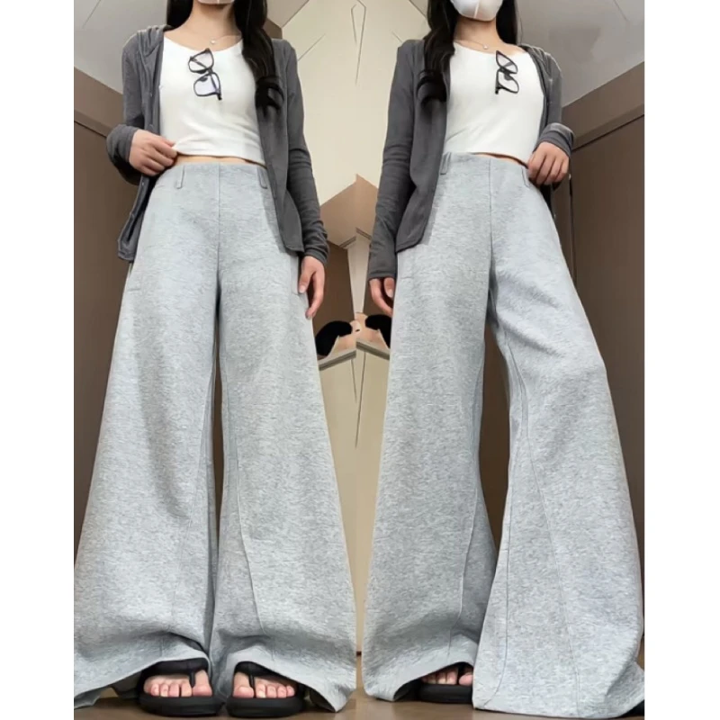 175高个子加长灰色慵懒风休闲运动阔腿裤女秋低腰宽松直筒拖地裤