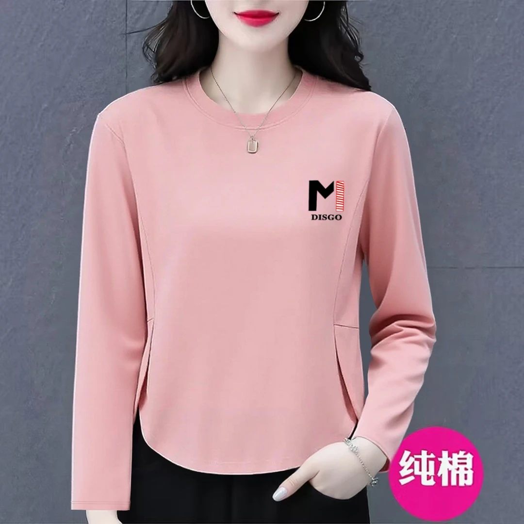 洋气春秋季新款不规则下摆纯棉长袖t恤女时尚大码显瘦百搭上衣服