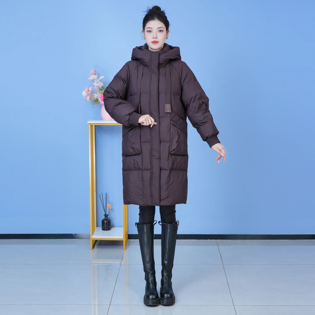 连帽纯色气质保暖时尚加厚羽绒服新款宽松2025年冬季【SJYH5081】