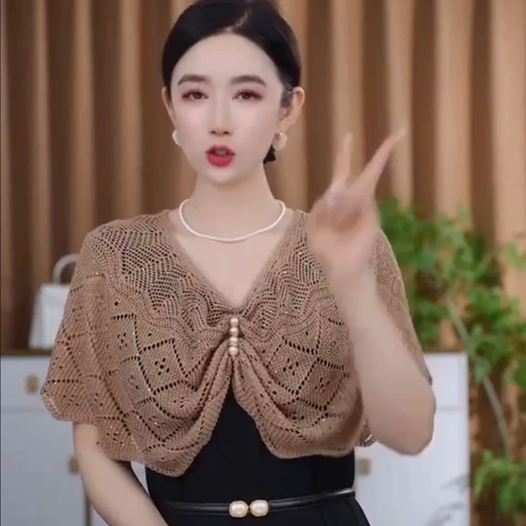 防晒贵妇披肩针织披肩套头时尚新款空调罩衫夏季薄款外搭多功能款