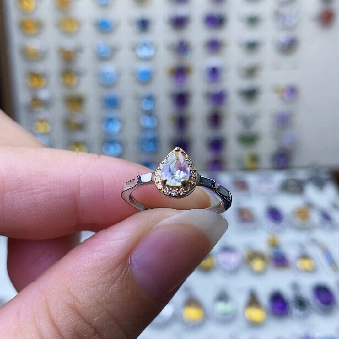 戒指银S925镶嵌月光石一物一证