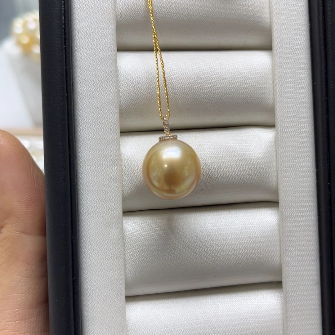 18K金镶嵌海水珍珠吊坠(不含链)14mm