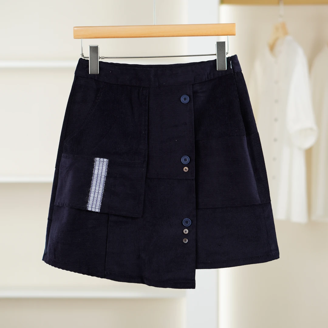 麦迪尚品【unbl】50905243 秋冬时尚横竖拼接织带短裙品牌女装