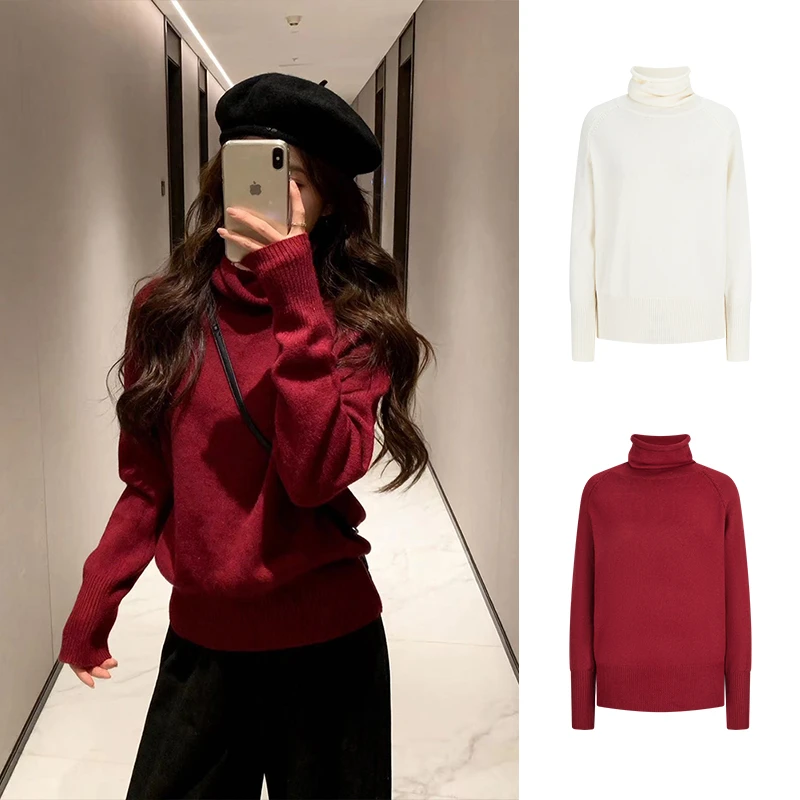 Moses Queen/魔西女王圣诞红厚款堆堆领针织衫洋气半高领上衣百搭