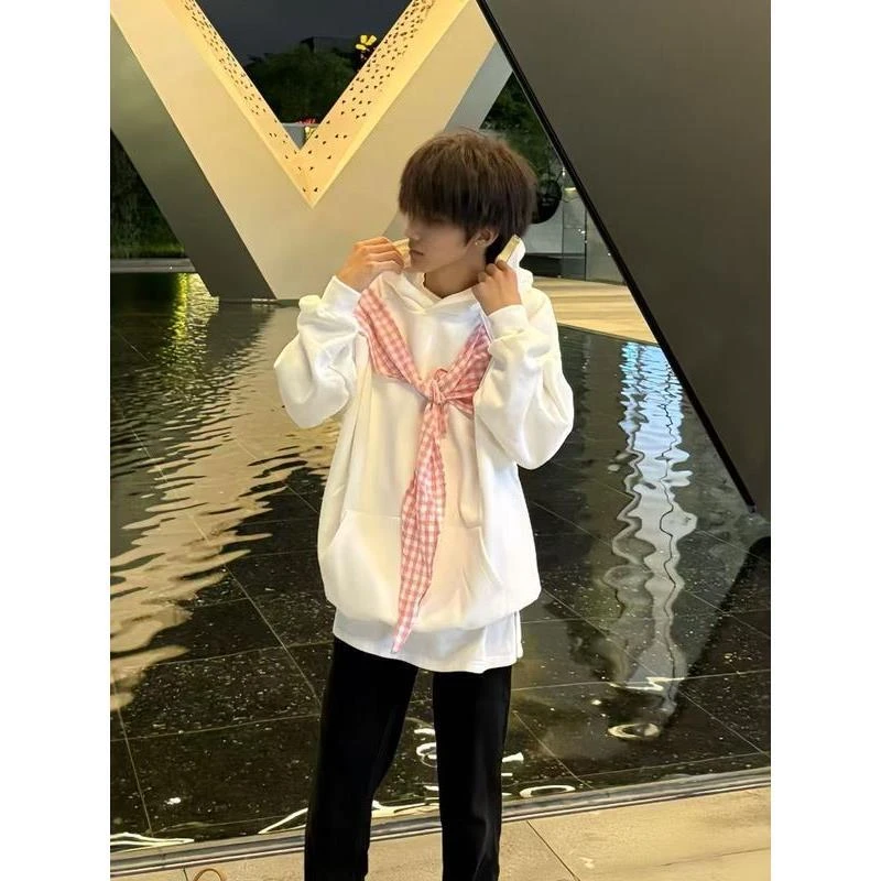 青春秋季新款男女蝴蝶结绑带情侣连帽卫衣设计感外套冬季百搭上衣