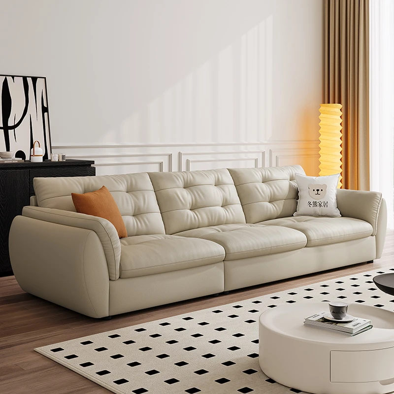 冬熊【国补】皮艺北欧简约现代松弛感真皮沙发直排奶油风羽绒PS054