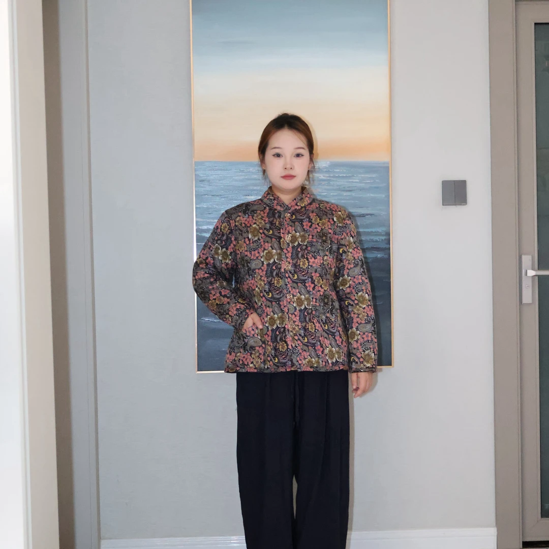 冬季女士加厚碎花棉袄宽松大码外穿妈妈装棉服