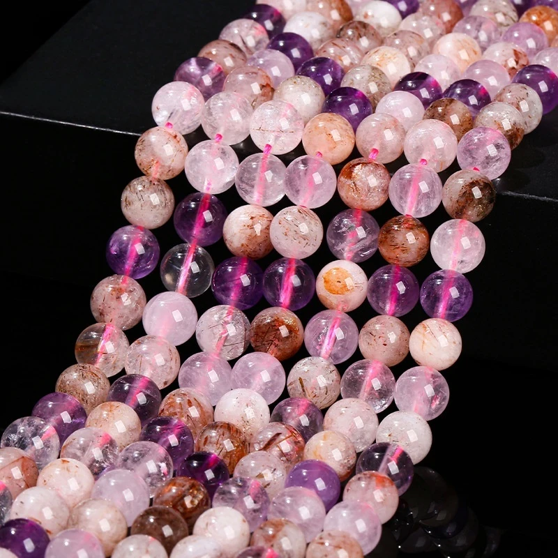 天然紫超七水晶圆珠散珠多宝水晶diy饰品配件珠子批发默认微瑕