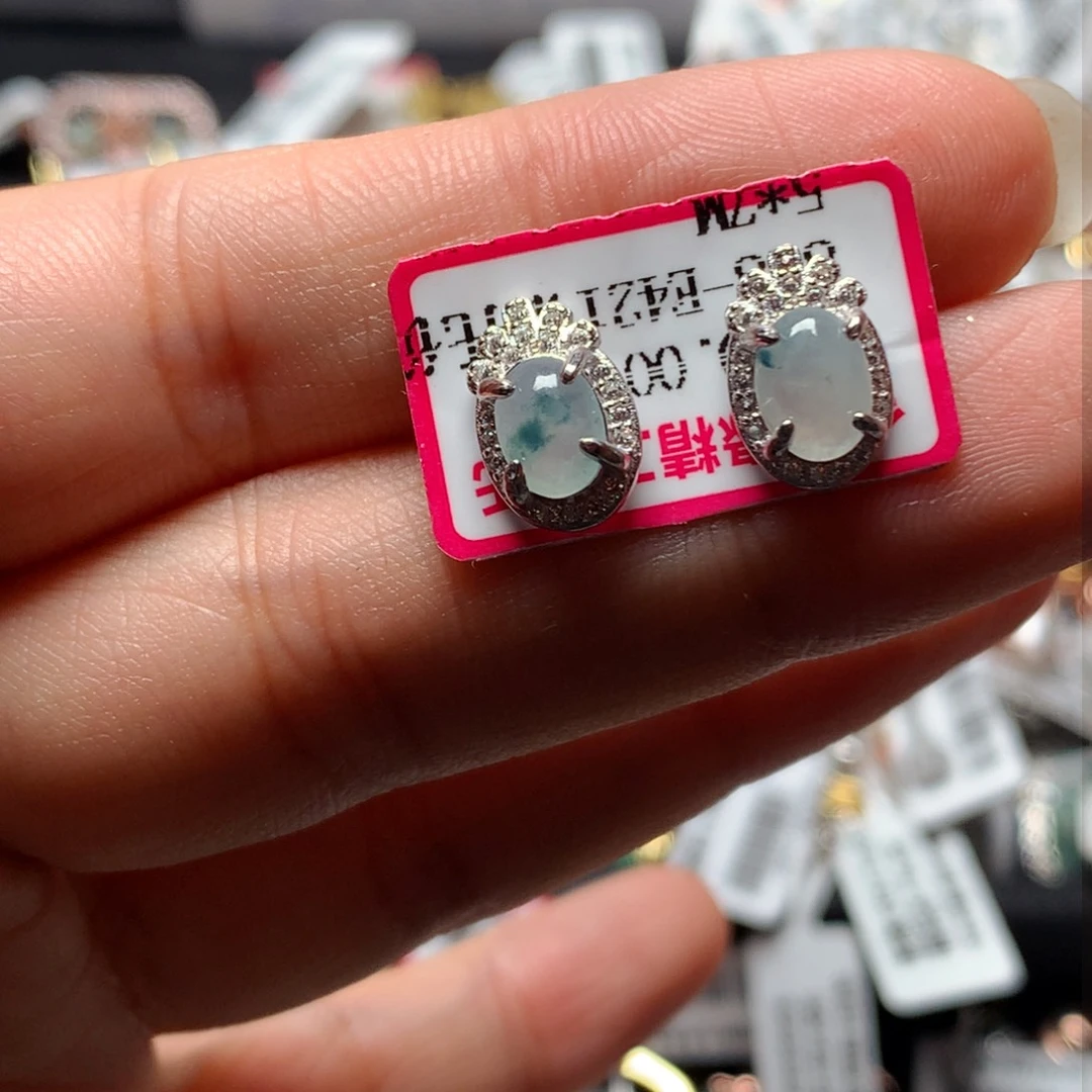 翡翠戒指银S925镶嵌天然翡翠耳饰