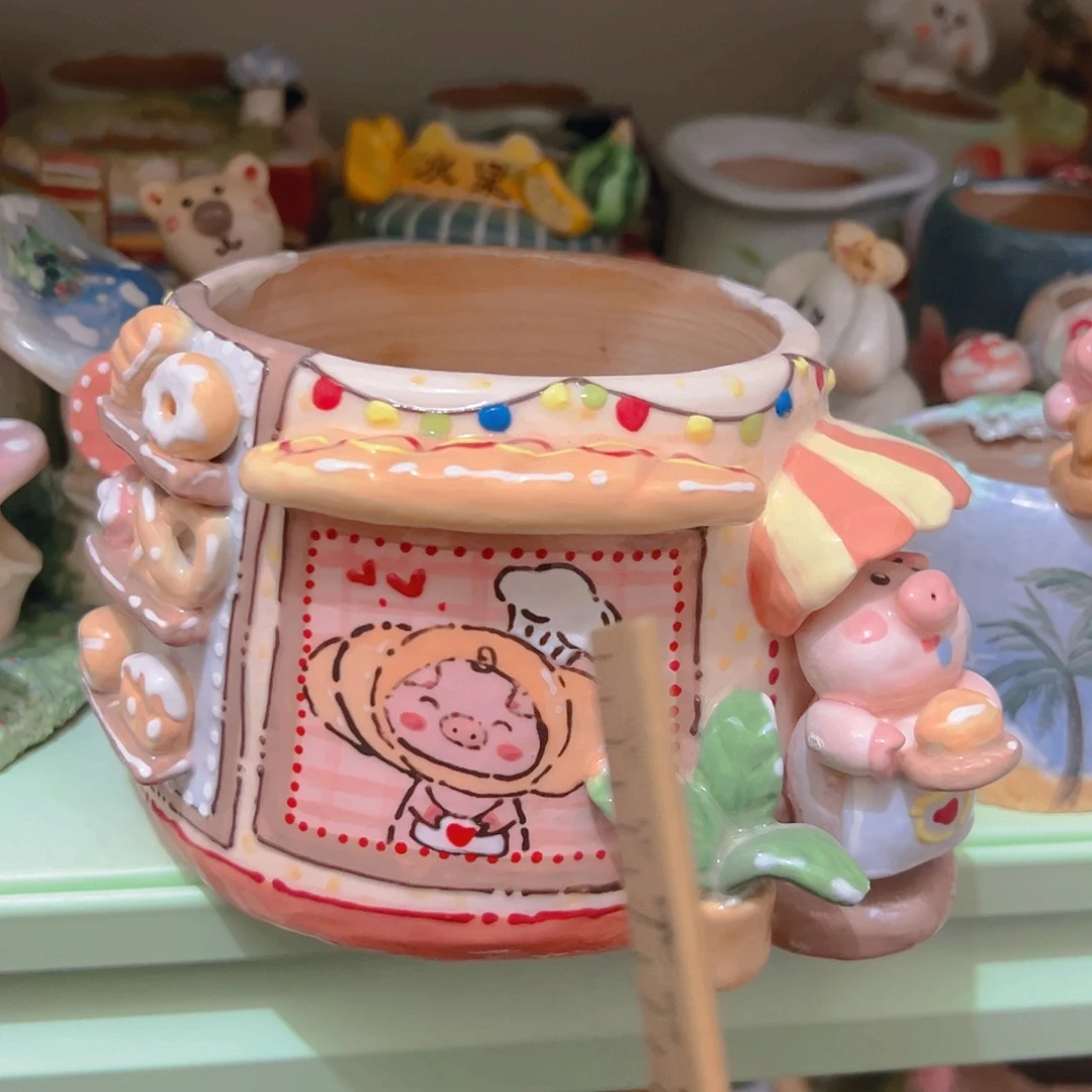 瑕疵福福猪猪面包店口8.5纯手工多肉花盆