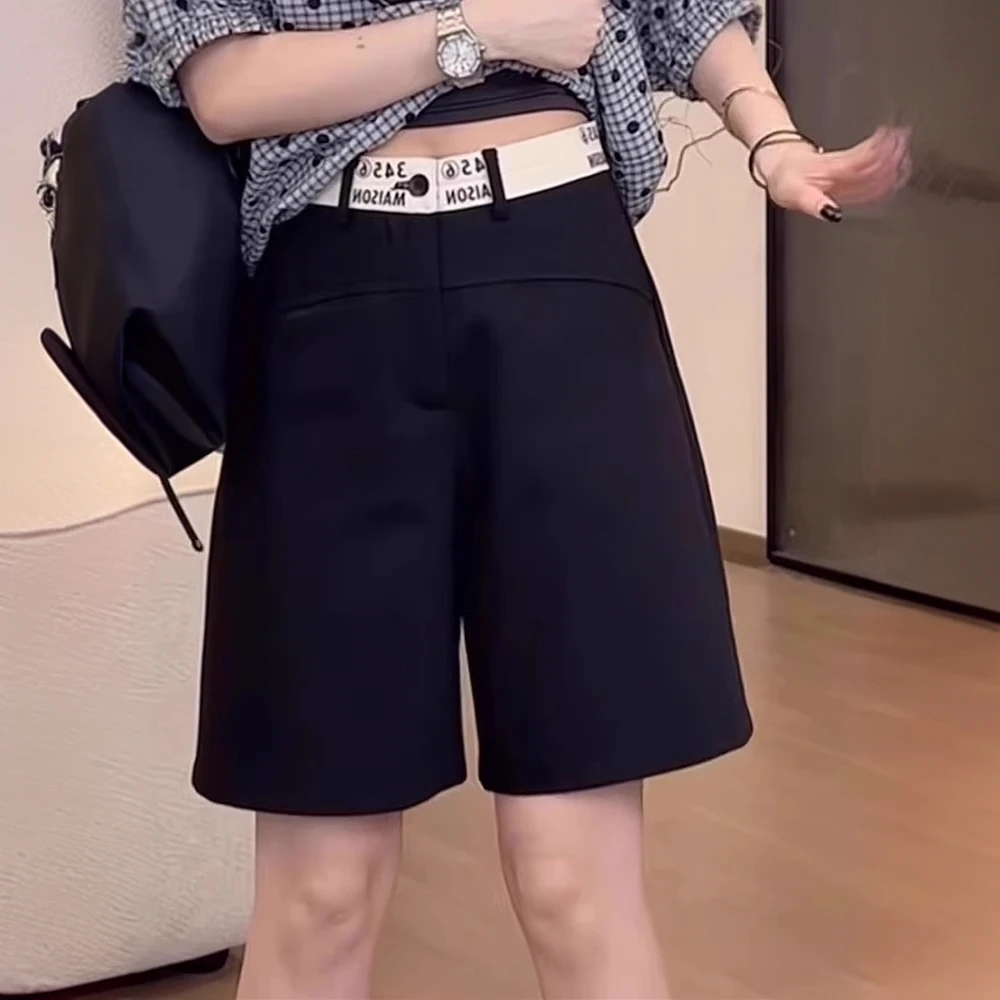 大码高腰显瘦遮肉直筒休闲五分裤夏季新款百搭黑色宽松a字阔腿裤