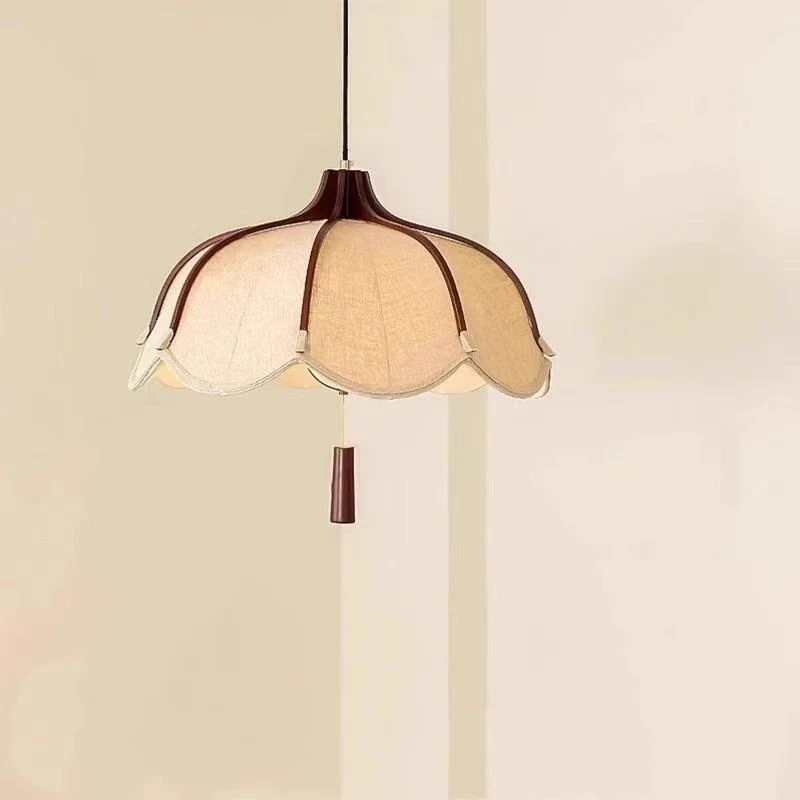 实木中古布艺吊灯花影法式餐桌灯侘寂风复古主卧室餐厅氛围感灯具