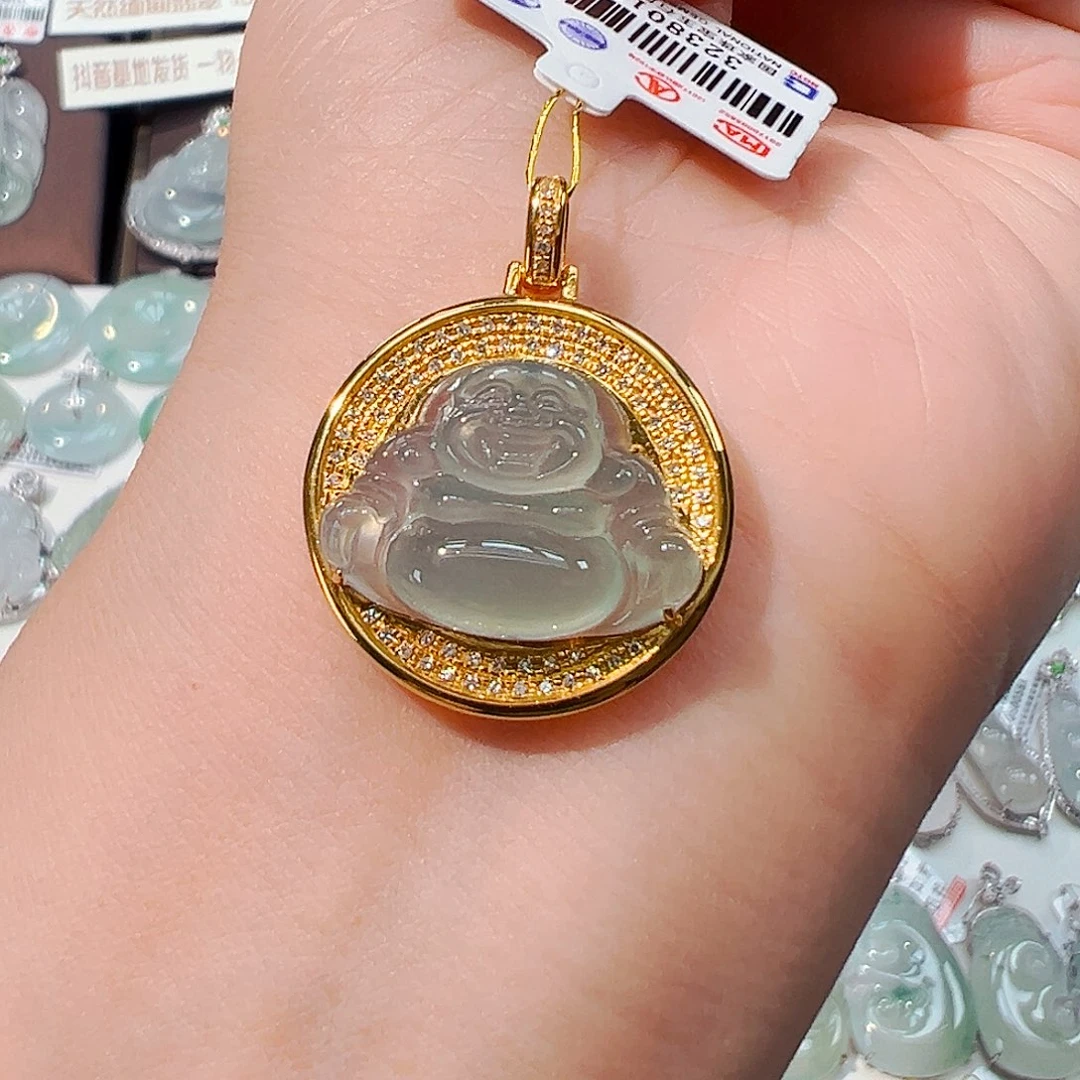 翡翠18K金镶嵌吊坠(不含链)佛公