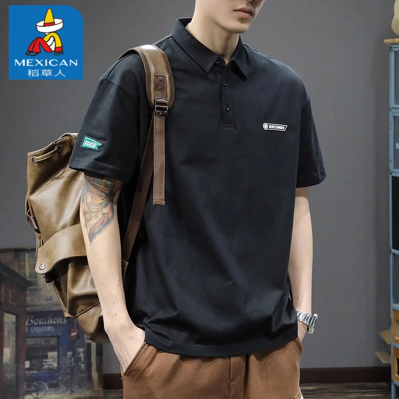 Mexican/稻草人纯棉polo衫2025夏季男士新款百搭痞帅休闲上衣服