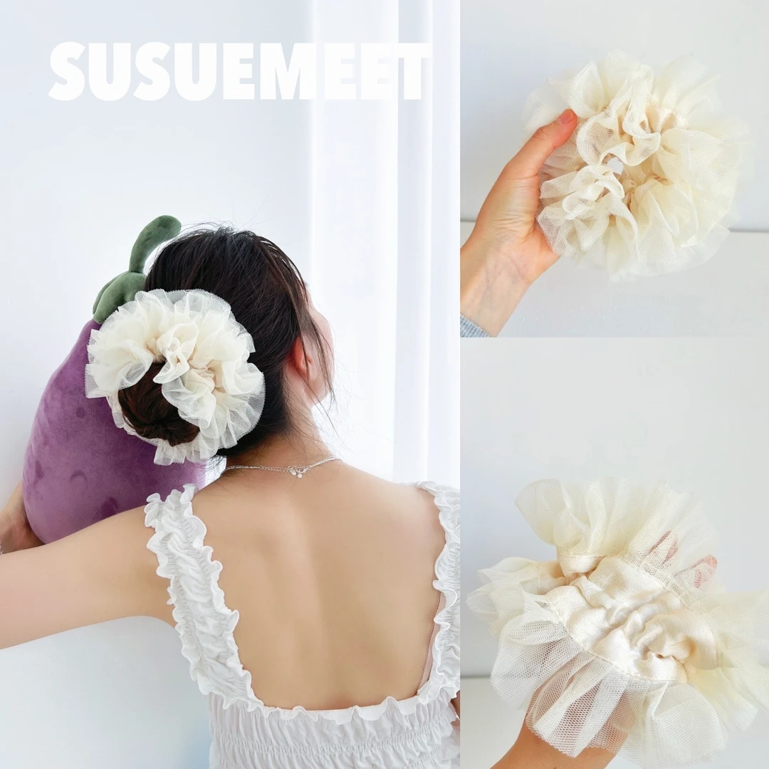 纯纯小花球球文艺发圈 清新气质女孩少女超仙多层网纱ins甜美发饰