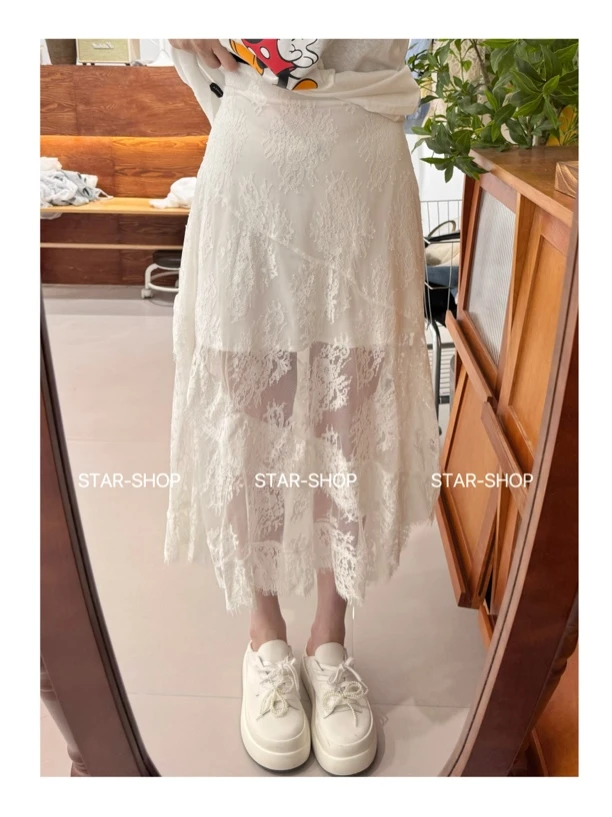 ｛蕾丝长裙｝洋气 半透 蕾丝裙长裙 半身裙