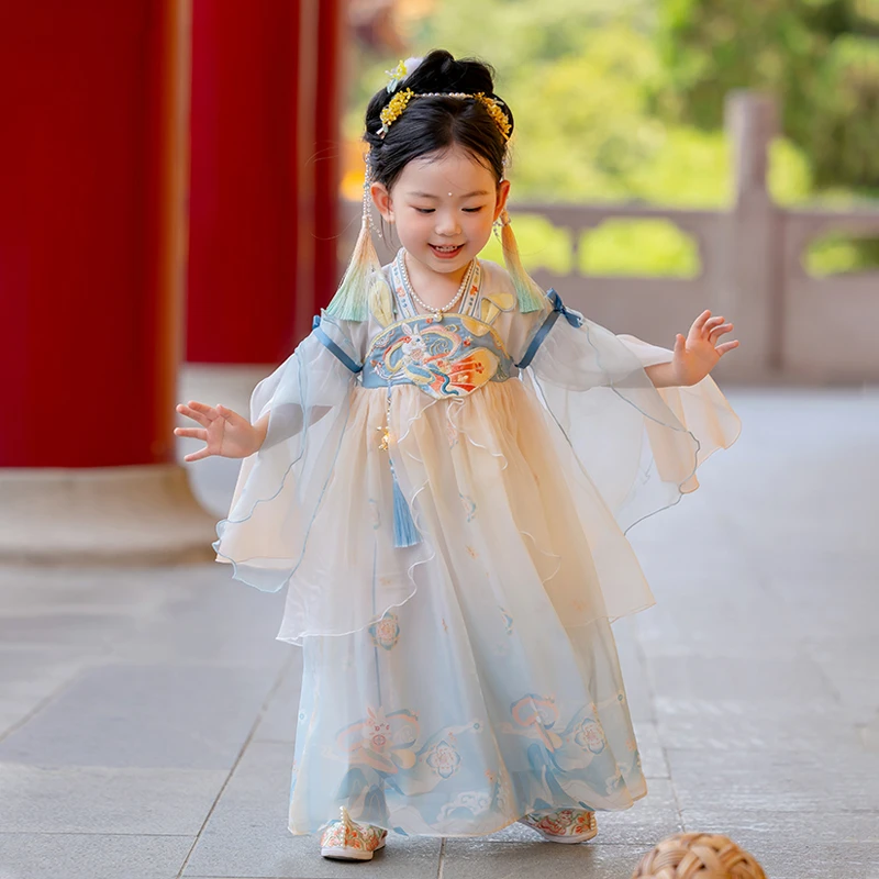【小嫦娥】汉服女童秋装宝宝中国风襦裙女孩中秋玉兔连衣裙儿童唐装