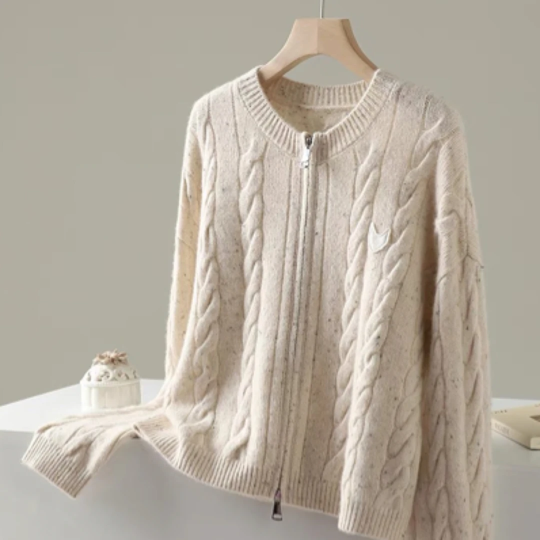 100山羊绒彩点加厚长袖开衫