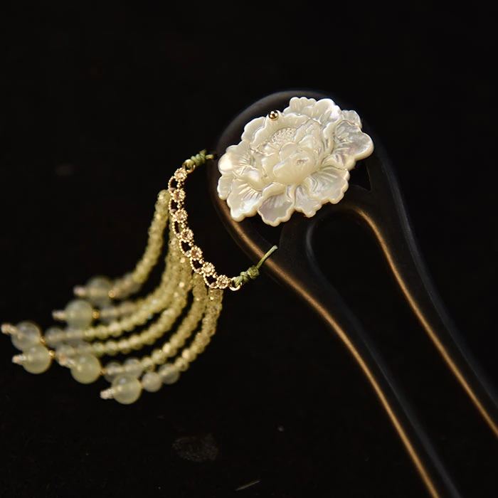 碧疏柔华容珠翠原创手工发簪檀木盘发新中式国风旗袍日常百搭