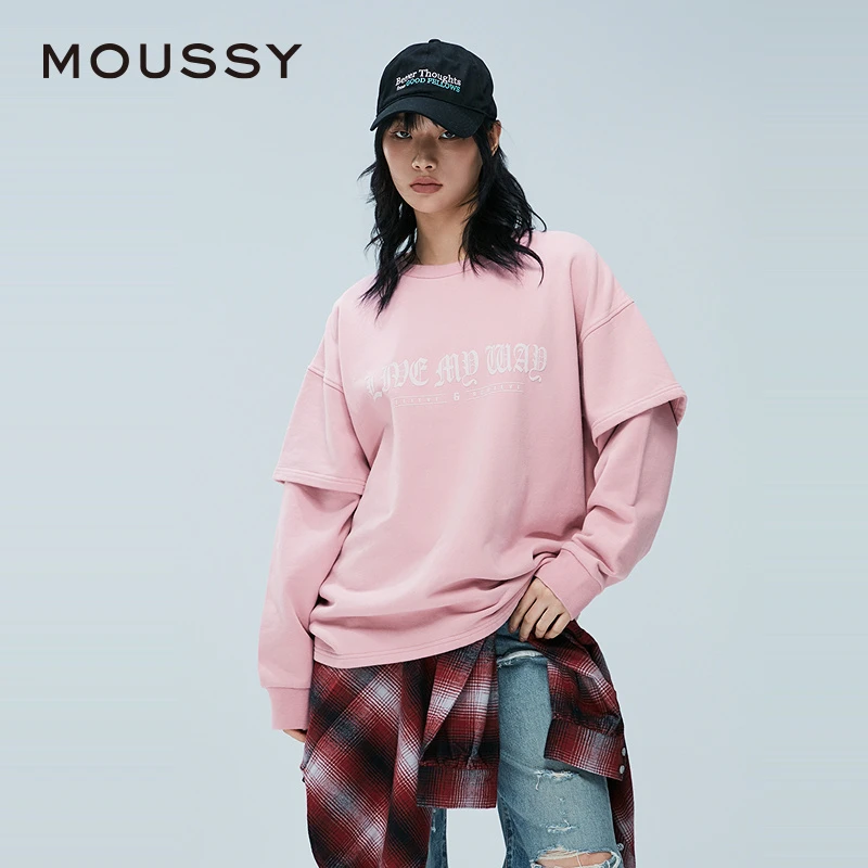 moussy 2024冬季美式休闲风假两件套头字母卫衣02AZ90-1161