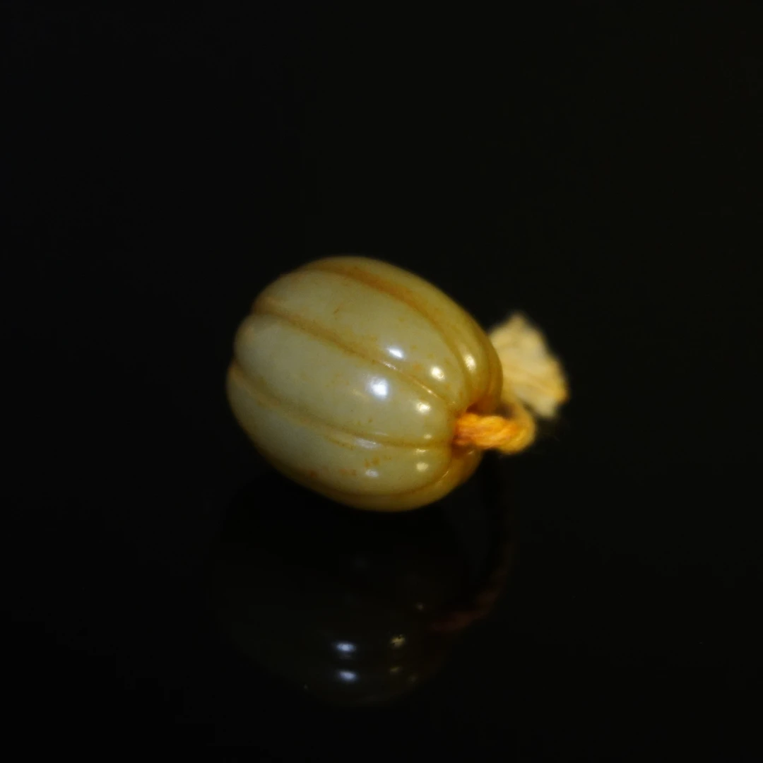 民国和田玉瓜棱珠/HY034807/金玉良缘/槐荫山房