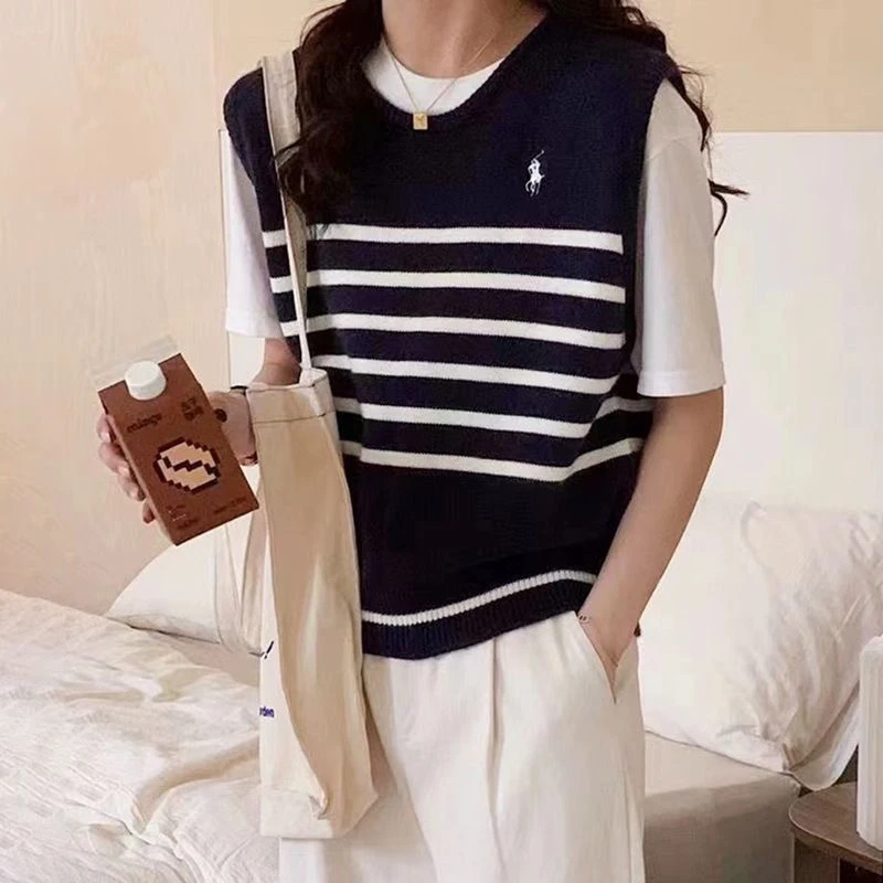 学院风韩版撞色条纹针织马甲上衣女2025春季无袖套头外搭时尚背心