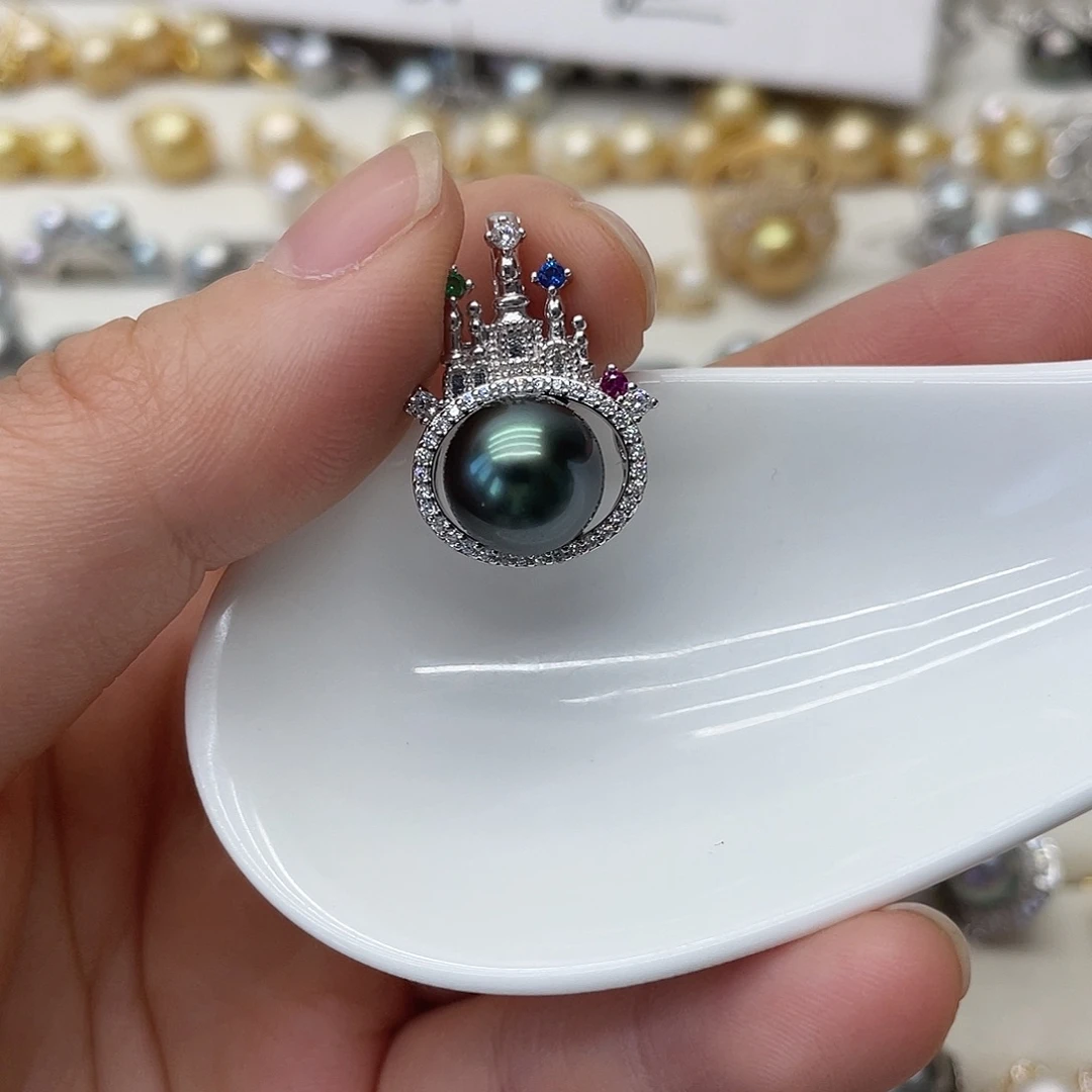 银S925镶嵌海水珍珠吊坠(不含链)