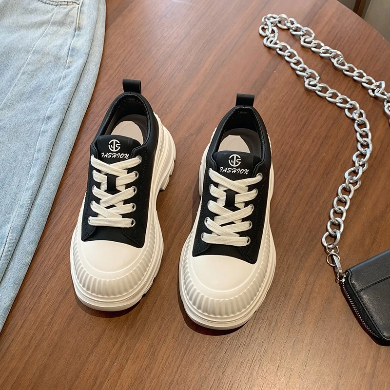 时尚小白鞋女2025新款春夏松糕厚底帆布鞋增高网红运动休闲老爹鞋