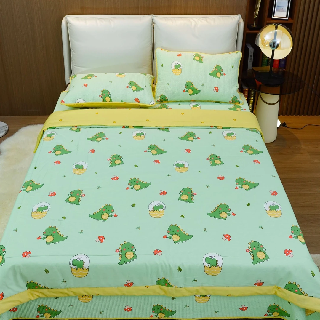 双面印花纯棉夏凉被三件套防滑床单全棉床盖加厚床品被罩四件套