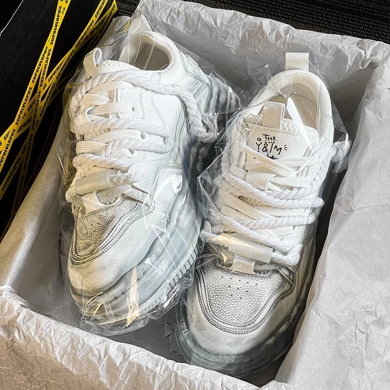 YUYAO/御耀溶解底做旧脏脏增高男鞋女2025新款小白鞋厚底休闲板鞋