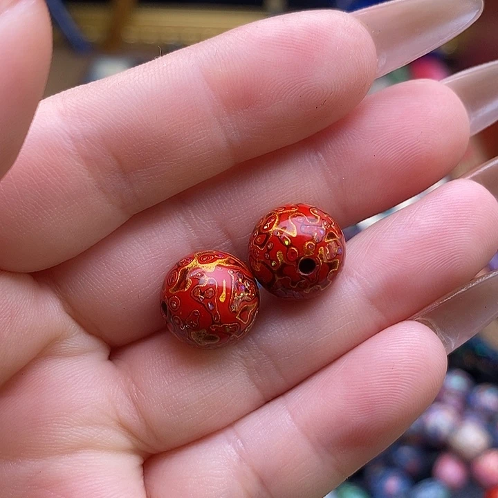 庆*大漆珠12mm犀皮纹2颗