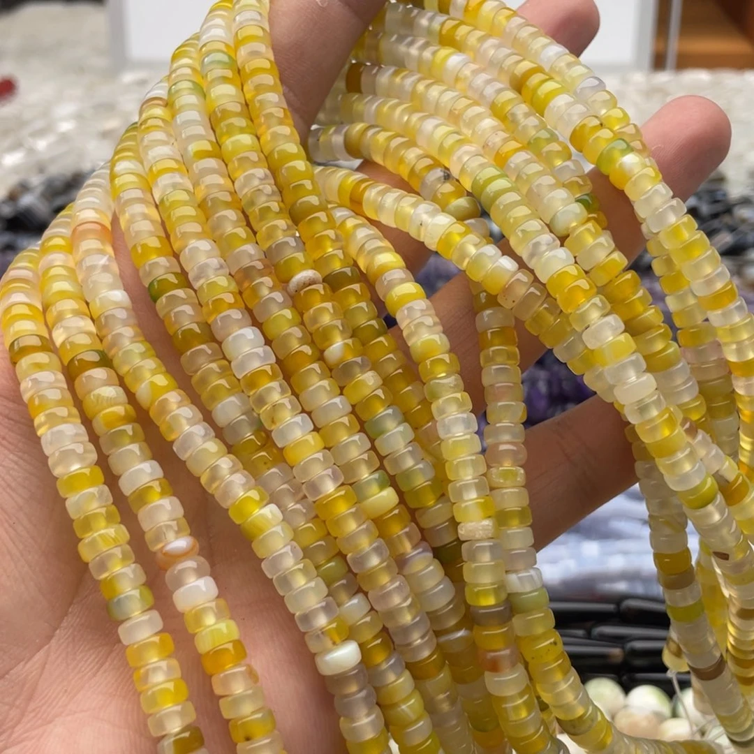 玛瑙/玉髓合金珠宝半成品一条装卡6mm黄玛瑙药片珠