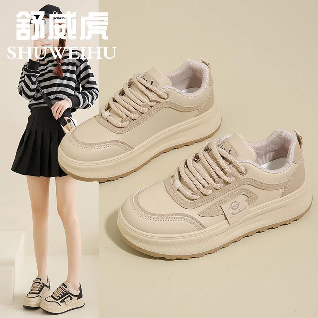 爆款2025春季新款时尚运动防滑板鞋韩版ins百搭厚底内增高休闲鞋