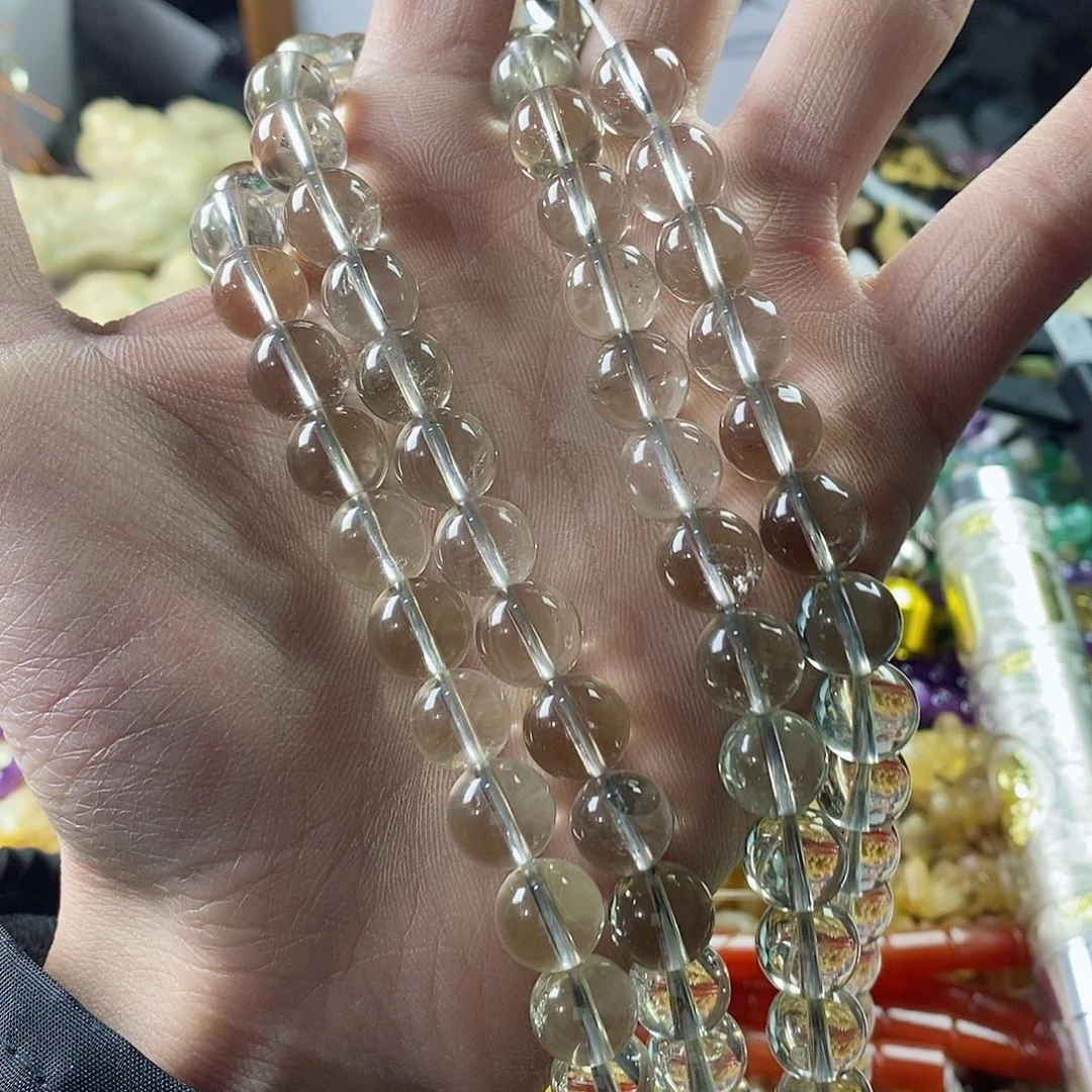 玛瑙/玉髓珠宝半成品未镶嵌一条天然10mm茶体白水晶A140