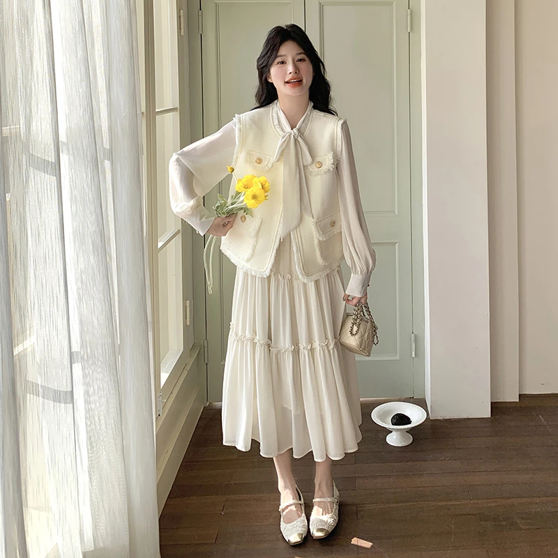 法式气质连衣裙女春秋2025新款大方得体高级感小香风马甲裙子套装