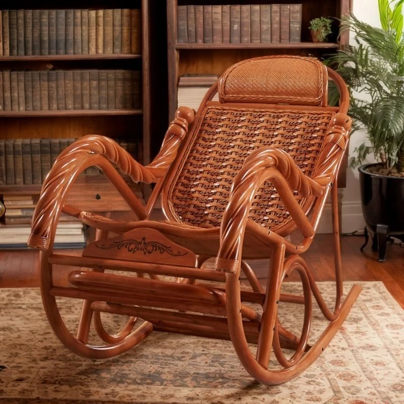 藤椅天然印尼真藤摇椅大人摇摇躺椅休闲家用阳台藤编老人逍遥午睡