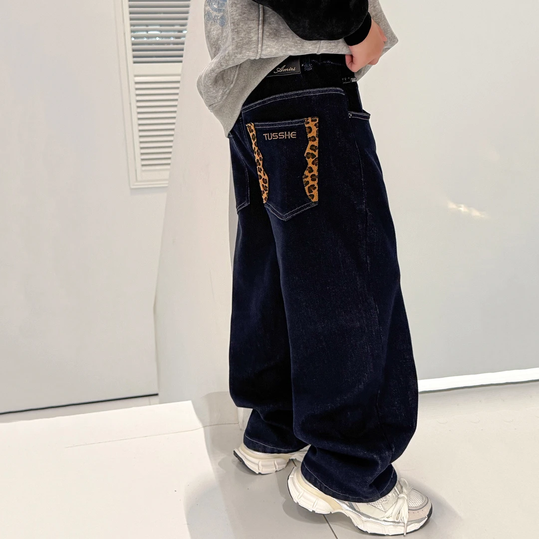 男童加绒牛仔裤2025冬装新款中大童加厚宽松裤子