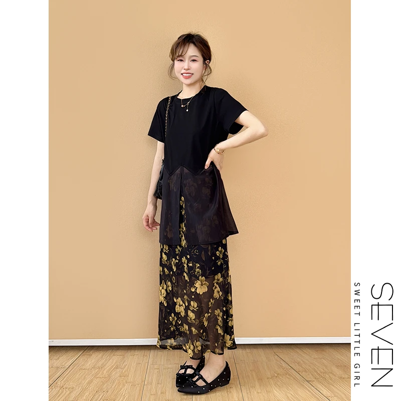 【现货】清凉天丝T⑧七七146小个子设计感拼接短袖T恤女夏小美说