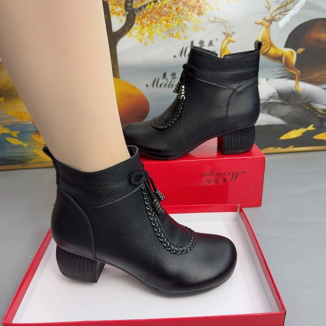 2025新款真皮秋冬加绒保暖舒适百搭洋气低跟跳舞女士单鞋棉鞋保暖