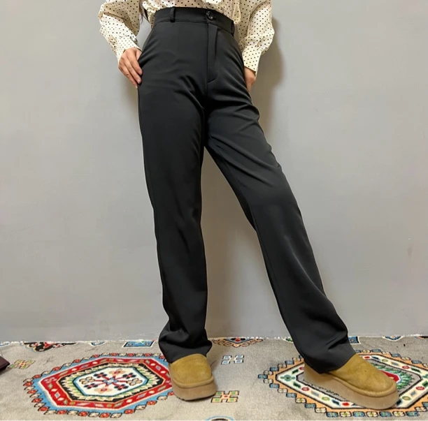 2023秋冬季厚款裤子女雪纺西装裤宽松显瘦百搭坠感高腰直筒阔腿裤
