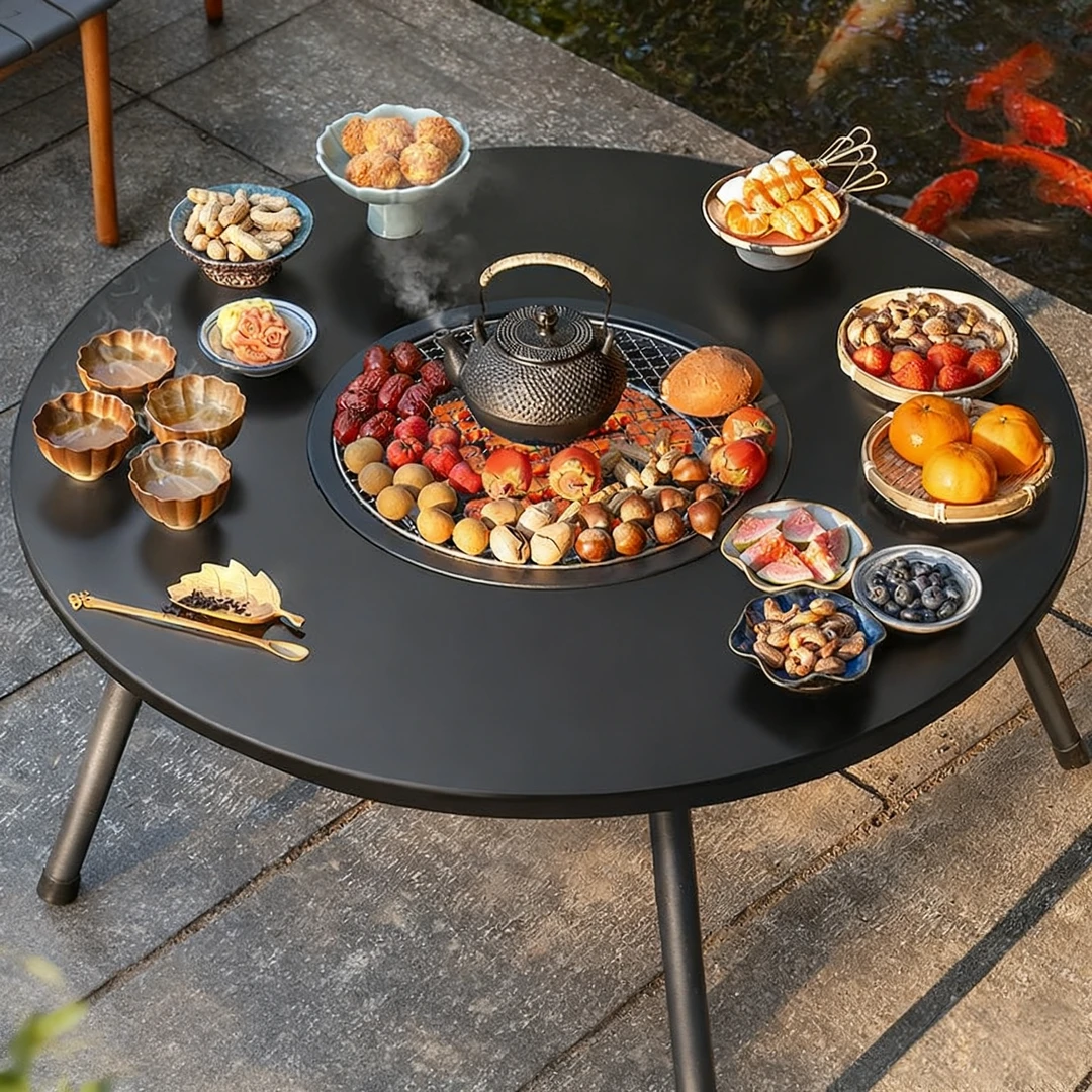 围炉煮茶烧烤烤火炉桌2025新款一体两用阳台家用取暖便携式可折叠