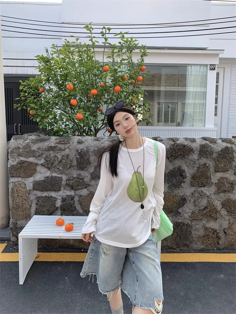 白色印花长袖防晒T恤女夏季薄款微透罩衫慵懒风宽松显瘦休闲上衣